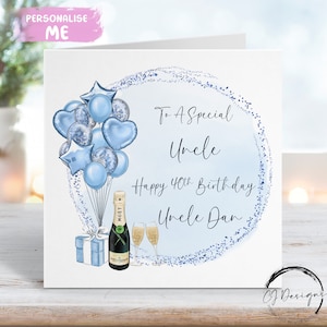 Carte d'anniversaire personnalisée tonton bleu ballons tout âge 21-30 40 50 60 70 80 90 100
