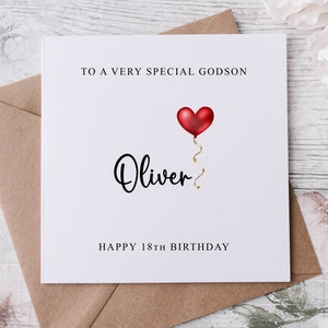 Personalisierte Patenkind Geburtstagskarte, spezieller Verwandter, alles Gute zum Geburtstag, Alterskarte für ihn 16., 21., 30., 40., 50., jedes Alter und Name