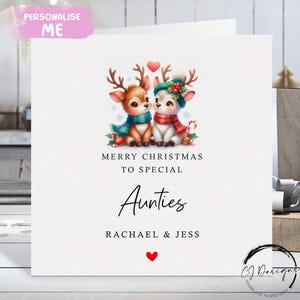 Biglietto di Natale personalizzato per zie - Biglietto di coppia di renne amorevoli e cuore rosso