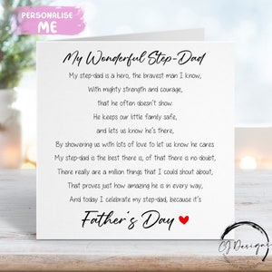 Stiefvadergedicht Vaderdagkaart, - Mijn stiefvader is een heldverskaart met rood hart ELKE BEWOORDING Kleine of grote kaart