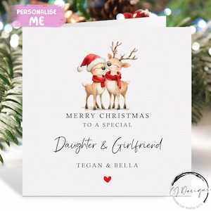 Gepersonaliseerde kerstkaart voor dochter en vriendin - kaart liefdevol rendierpaar en rood hart