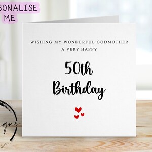 Carte d'anniversaire personnalisée pour marraine - coeurs rouges avec carte de voeux de tout âge pour elle 30, 40, 50, 60, 70, 80, 90, 100