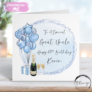 Carte d'anniversaire personnalisée grand oncle bleu ballons tout âge 40e 50e 60e 70e 80e 90e 100e