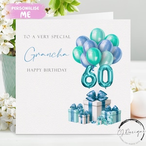Carte d'anniversaire Grancha personnalisée, tout âge - Ballons bleus/verts pour l'âge 40e 45e 50e 55e 60e 65e 70e 75e 80e 85e 90e 95e