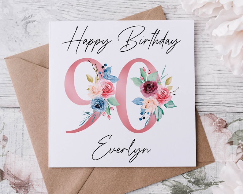 Personalised 80th Birthday Card Floral Design, Age & Name Birthday Card for Her 40th, 50th 70th, 60th, 90th, 100th image 5