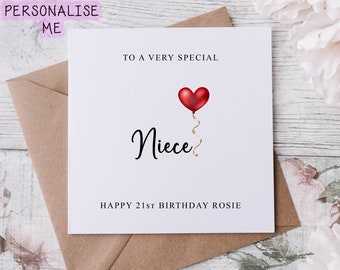 Personalisierte Nichte Geburtstagskarte, Karte für Ihre Besondere Nichte mit Alter und Name Medium oder Large 16. 18. 21. 30