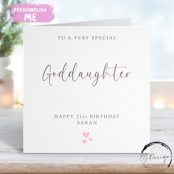 Personalised Goddaughter Birthday Card - Grey & Pink Theme Any Age 14th 15th 16th 17th 18th 19th 20th  21st 30th 40th 50th 60th 70th 80th