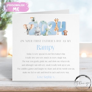 Carte personnalisée pour la fête des pères de Bampy - thème safari de couleur bleue, première fête des pères comme poème de Bampy - nom n'importe quelle expression 1ère fête des pères