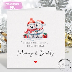 Kerstkaart mama en papa - kaart ouders stel ijsbeer en rood hart