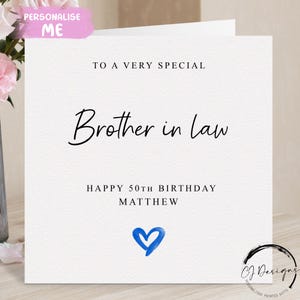 Carte d'anniversaire personnalisée beau-frère, coeur bleu N'IMPORTE QUELLE TEXTE /ÂGE/ Prénom 18 21 25 30 35 40 45 50 60 70 80 90 100