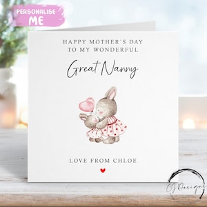 Tarjeta personalizada para el Día de la Madre con la Gran Niñera y el Conejito Bebé para ella, niñera, Nannie, Nana, abuela