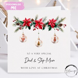 Kerstkaart papa en stiefmoeder - kerstslinger en kerstballen voor opa en oma