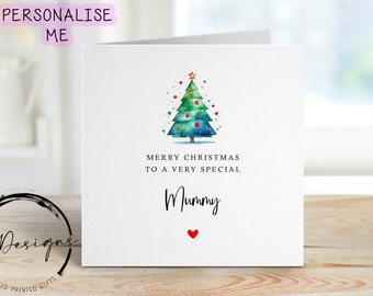 Christmas Card For Special Mummy with Christmas Tree & Red Heart