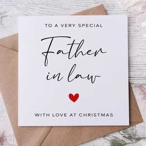 Kerstkaart voor schoonvader met rood hart, eenvoudige, minimale Merry Christmas-wenskaart met liefde, kaart voor hem