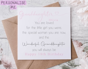 Citation personnalisée de carte d'anniversaire de petite-fille 21e anniversaire de naissance, 18e, 16e, 30e, merveilleuse carte de petite-fille pour elle