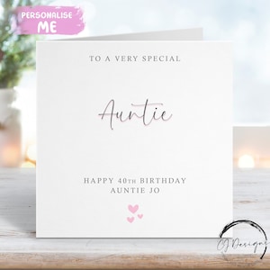 Carte d'anniversaire personnalisée pour tante - gris et rose pour tous les âges 14ème 15ème 16ème 17ème 18ème 19ème 20ème 21ème 30ème 40ème 50ème 60ème 70ème 80ème