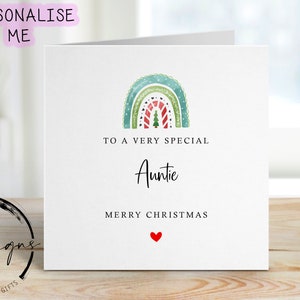 Carte de Noël pour tante spéciale - Arc-en-ciel de Noël et arbre avec coeurs Cartes minimales