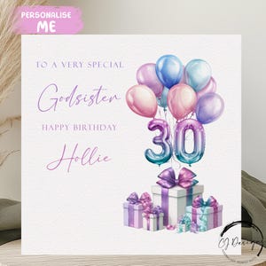 Carte d'anniversaire personnalisée petite sœur tout âge/nom ballons multicolores pastel 15e 16e 17e 18e 21e 25e 30e 40e 45e 50e