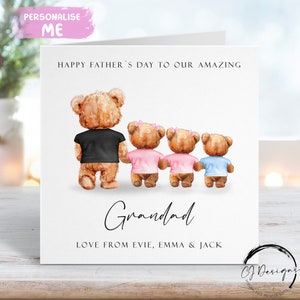 Carte personnalisée pour la fête des pères de grand-père ours jusqu'à 4 enfants ou jumeaux - grand-père et bébé ours TOUTES VARIATIONS de carte pour lui avec des noms