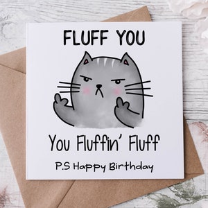 Carte d'anniversaire humour adulte grossier Fluff you, you Fluffin Fluff Cat 30, 40, 50, 60, 70
