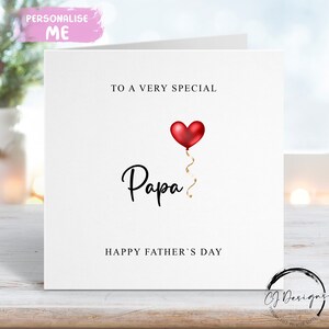 Biglietto per la festa del papà con palloncino a forma di cuore rosso, QUALSIASI TESTO, biglietto piccolo o grande