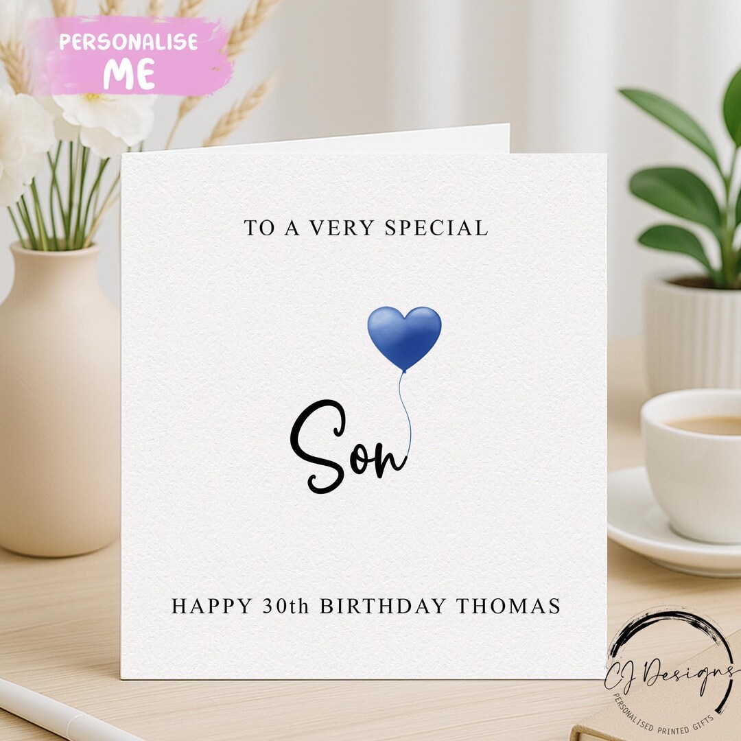 Birthday Card for Son, Personalised Blue Heart Balloon - Etsy UK