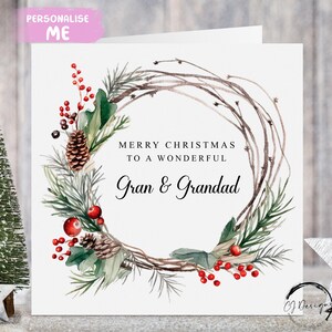 Tarjeta de Navidad para abuelos con corona navideña Tarjeta para abuelos