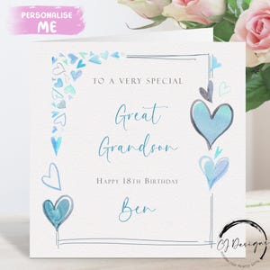 Personalisierte Urenkel Geburtstagskarte Blaues Herz Rahmen Design Jedes Alter / Name 15