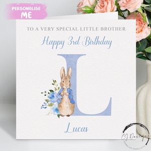 Cartão de aniversário personalizado do irmãozinho Peter Rabbit, nome inicial/qualquer idade 1º 2º 3º 4º 5º 6º 7º 8º 9º Cartão de lembrança para meninos pequenos