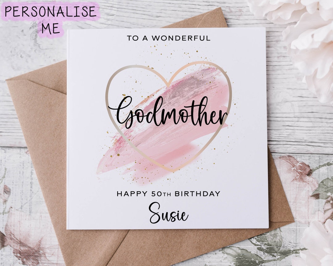 Personalised Godmother Birthday Card With Pink Heart Theme Design Age ...