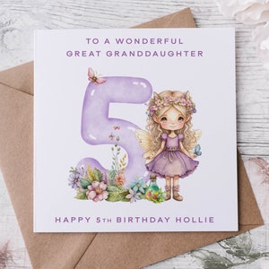 Carte d'anniversaire personnalisée de fée arrière-petite-fille, parent spécial, joyeux anniversaire, carte d'âge pour elle 1er 2e 3e 4e 5e 6e 7e 8e 9e