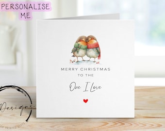 The One I Love Weihnachtskarte - Liebende Robin Paar Karte und rotes Herz