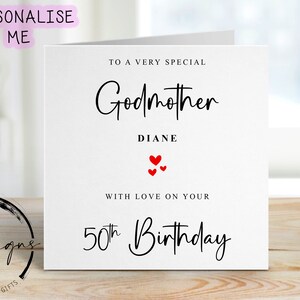 Tarjeta de cumpleaños personalizada para madrina con cualquier edad y nombre - Tarjeta de corazón para ella, 16, 18, 21, 30, 40, 50, 60, 70 y 80 años