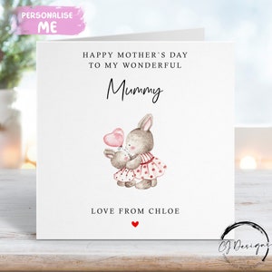 Tarjeta personalizada para el Día de la Madre, conejito, mamá y bebé, para ella, mamá, mamá, mami, mami, mami