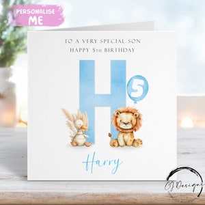 Cartão de aniversário personalizado para filho com inicial de leão e pato - nome e idade - para ele QUALQUER IDADE 1º 2º 3º 4º 5º 6º 7º 8º 9º 10º