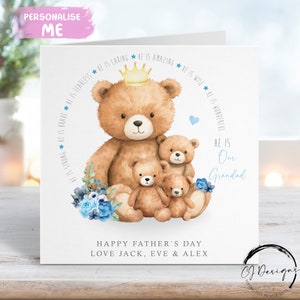 Carte personnalisée grand-père ours en peluche pour la fête des pères jusqu'à 5 enfants grand-père et bébé ours - toutes les formulations