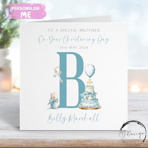 Biglietto di auguri personalizzato per il battesimo del fratello, biglietto di auguri con nome e data iniziali, ricordo del giorno del battesimo