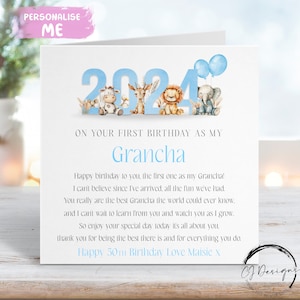 Cartão de aniversário personalizado Grancha - Nome/IDADE Tema Blue Jungle Primeiro aniversário como meu poema QUALQUER PALAVRA 1º 50º 60º 65º 70º 75º 80º 90º