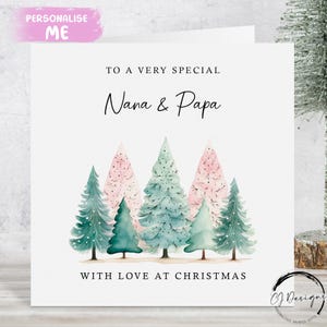 Carte de Noël personnalisée pour grand-parents et grands-parents, sapins de Noël roses et verts, pour couple