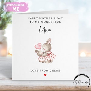 Cartão personalizado do dia das mães, mamãe e bebê, coelho, cartão para ela, mamãe, mamãe, mamãe, mamãe, mamãe, mamãe