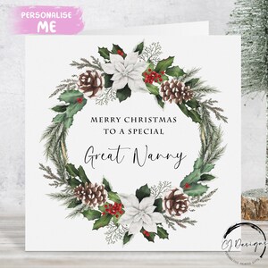 Grande carte de Noël pour nounou - Conception de décoration de guirlande de Noël circulaire