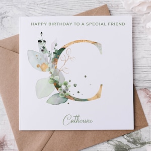 Biglietto di compleanno iniziale personalizzato, biglietto di compleanno con nome Eucalyptus, biglietto di compleanno per un amico speciale, biglietto per mamma, nonna, nonna per lei