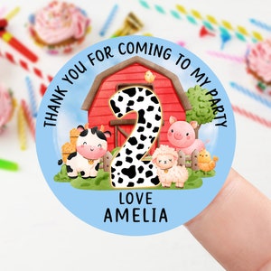 Adesivos de aniversário personalizados - Tema de animais de fazenda - Nome da sacola de festa de aniversário - Adesivo de agradecimento - Cone doce - 37 mm/45 mm/51 mm/64 mm