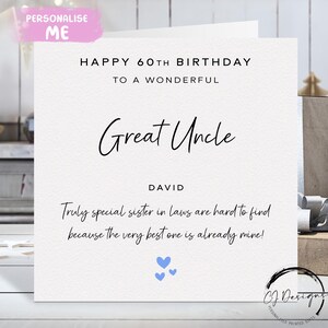 Cartão de aniversário personalizado para tio-avô, verdadeiramente especial - corações azuis QUALQUER TEXTO /IDADE 30º 40º 50º 60º 65º 70º 80º 90º 100º
