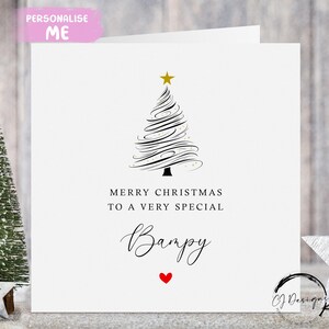 Carte de Noël Bampy Dessin au trait Arbre de Noël minimaliste Carte de voeux