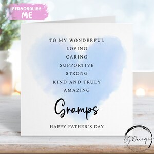 Citation de carte de fête des pères de grand-père - Carte de affirmation de soi avec coeur bleu TOUT TEXTE