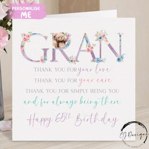 Carte d'anniversaire personnalisée grand-père, poème - carte de voeux florale rose pour tous les âges avec ours en peluche 50e 60e 65e 70e 75e 80e 85e 90e 100