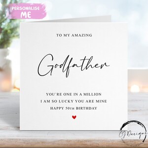 Tarjeta de cumpleaños personalizada del Padrino, Eres uno en un millón - Corazón rojo CUALQUIER TEXTO EDAD 30, 40, 50, 60, 65, 70, 75, 80, 90, 100