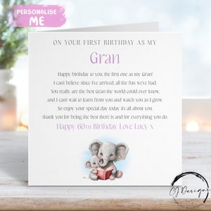 Carte d'anniversaire personnalisée grand - éléphant premier anniversaire comme mon grand poème avec nom n'importe quel mot 1er 50e 60e 70e 80e 90e 65e