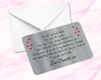 Sentimental Keepsake Metal Wallet Card My Best Friend Love of My Life  Quote Fiance Gift Husband Wife Girlfriend Boyfriend